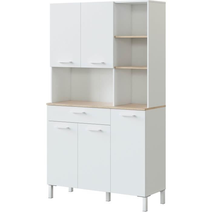 KIRA kitchen unit - Artik white and Canadian oak decor - 5 doors + 1 drawer - L108 x H186 x D40 cm