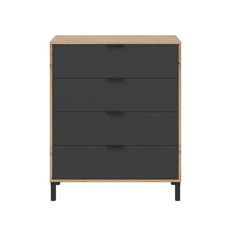 Commode ENZO 4 Tiroirs - Décor anthracite et chene - L 77,5 x P 40 x H 93,5 cm