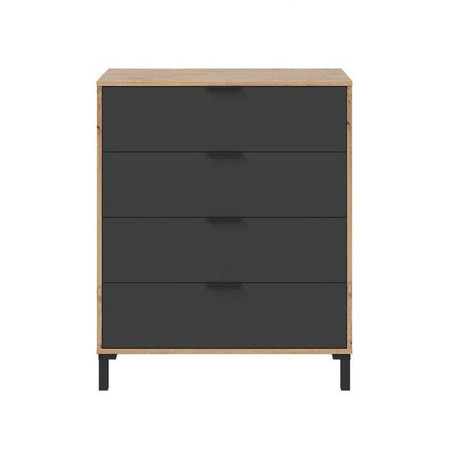 Commode ENZO 4 Tiroirs - Décor anthracite et chene - L 77,5 x P 40 x H 93,5 cm