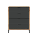 CALICOSY - Commode 4 tiroirs décor chene noueux et gris anthracite - L77,5 cm - Bois clair