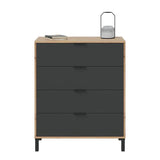 CALICOSY - Commode 4 tiroirs décor chene noueux et gris anthracite - L77,5 cm - Bois clair