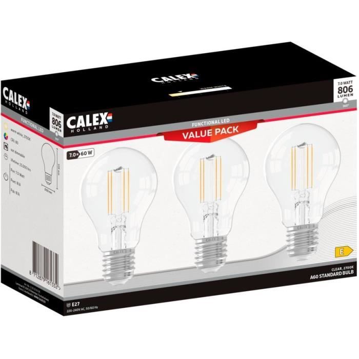 Ampoule LED E27 - CALEX - STANDARD A60 - Filament droit - 7 W - 806 lm - 2700 K - IntensitÈ variable - Transparent