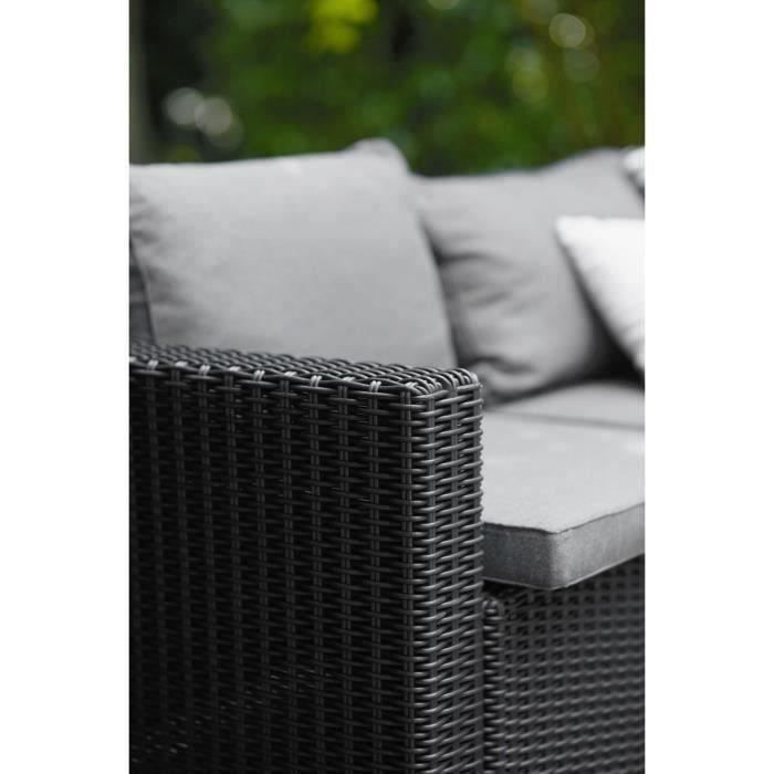 Salon de jardin en résine imitation rotin tressé - Gris graphite - Avec pouf et table basse - KETER - 4 personnes - CALIFORNIA