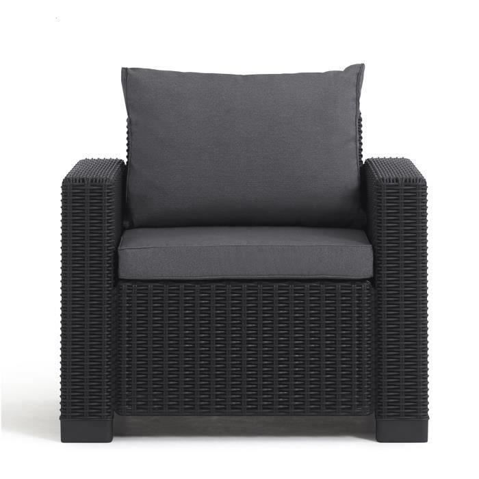 Salon de jardin en résine imitation rotin tressé - Gris graphite - Avec pouf et table basse - KETER - 4 personnes - CALIFORNIA