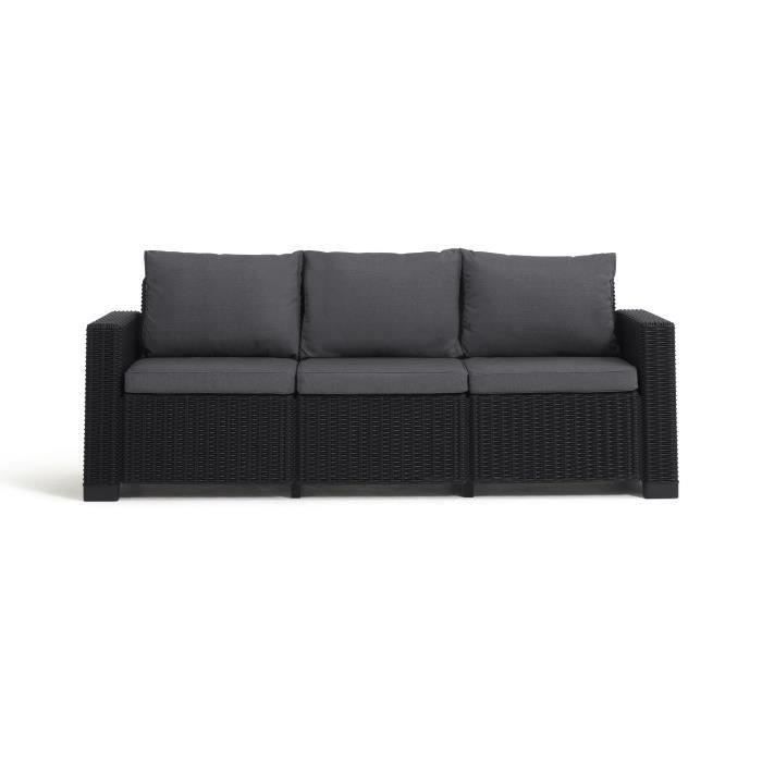 Salon de jardin en résine imitation rotin tressé - Gris graphite - Avec pouf et table basse - KETER - 4 personnes - CALIFORNIA