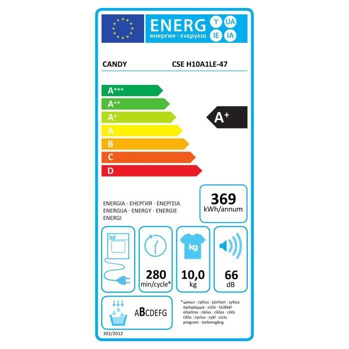 Seche-linge pompe a chaleur CANDY Smart CSE H10A1LE-47 - 10 kg - ConnectÈ - 15 programmes - 66dB - Classe A+