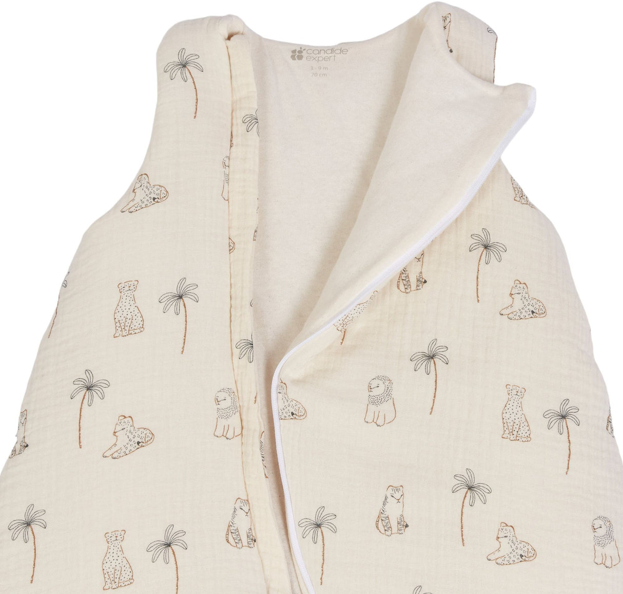 Douillette naissance - CANDIDE - 70 cm - 3/9 mois - Blanc imprimé lange tigre