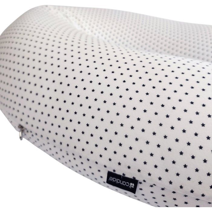 Coussin de maternité - CANDIDE - Jersey imprimé étoiles - Blanc / Bleu marine