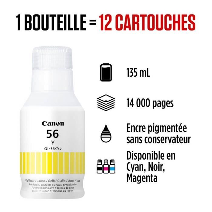 Bouteille d'encre - CANON - GI-56BK - Jaune - CompatibilitÈ MAXIFY GX - (4432C001)