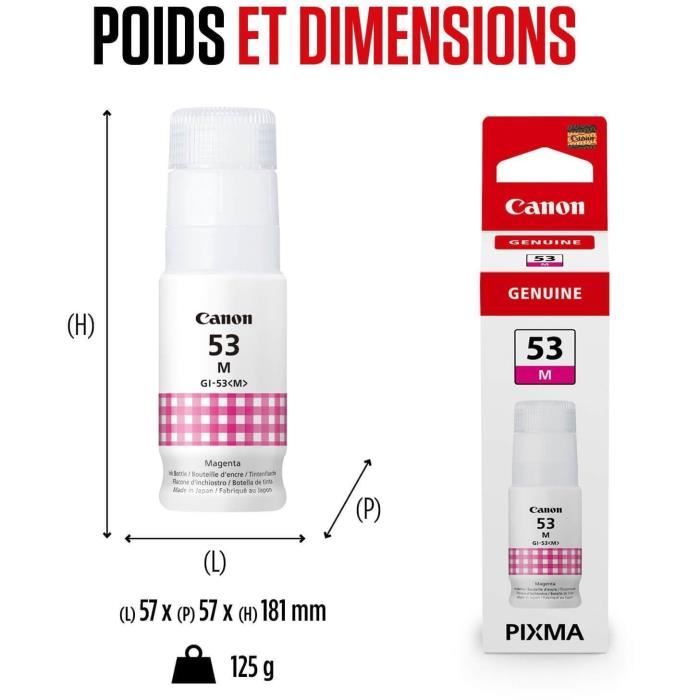 Bouteille d'encre - CANON - GI-53M - Magenta - Compatibilité PIXMA G650 et G550 - (4681C001)