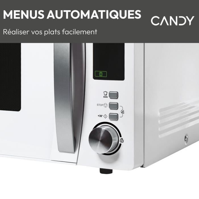 Micro-ondes Candy Essenza CMXW30DW 900W 30L Digital Blanc - Fonction Décongélation - 5 Niveaux de Puissance - 10 Menus Auto