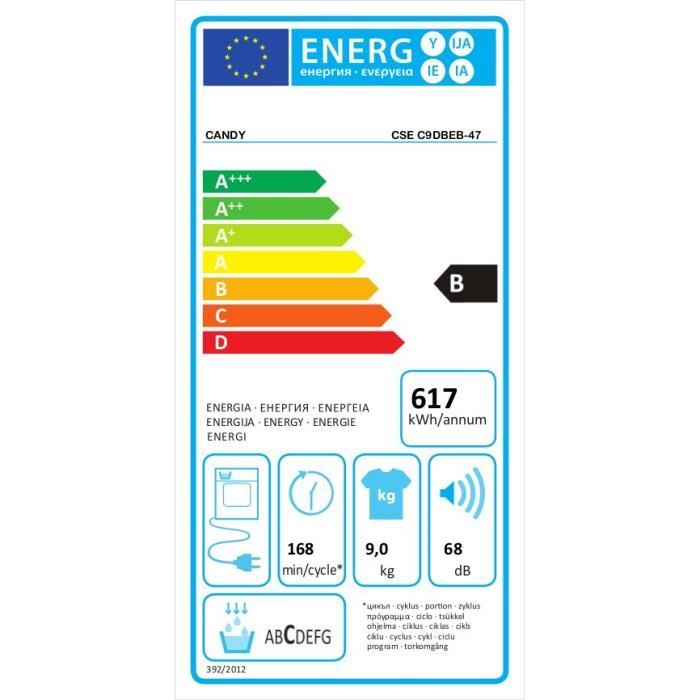 Seche-linge a condensation CANDY CSE C9DBEB-47 Smart - 9 kg - Classe B - ConnectÈ - Noir