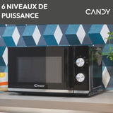 Micro-ondes Candy Moderna CMW20TNMB 700 W 20L Noir - Fonction DÈcongÈlation - Plateau Tournant en Verre - 6 Niveaux de Puissance