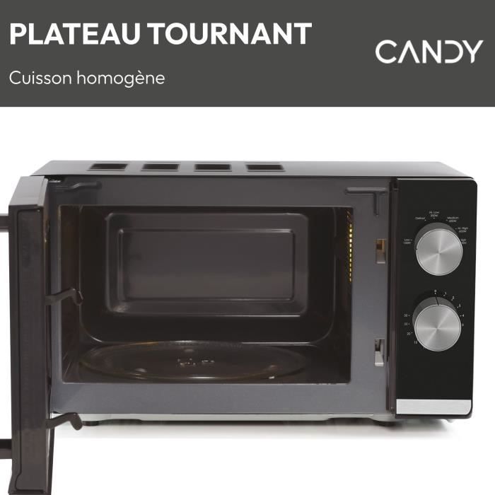 Micro-ondes Candy Moderna CMW20TNMB 700 W 20L Noir - Fonction DÈcongÈlation - Plateau Tournant en Verre - 6 Niveaux de Puissance
