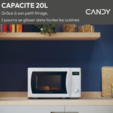 Micro-ondes Candy Idea CMWA20SDLW 700W Digital 20L Blanc - Fonction Décongélation - 5 Niveaux de Puissance - 8 Menus Automatiques