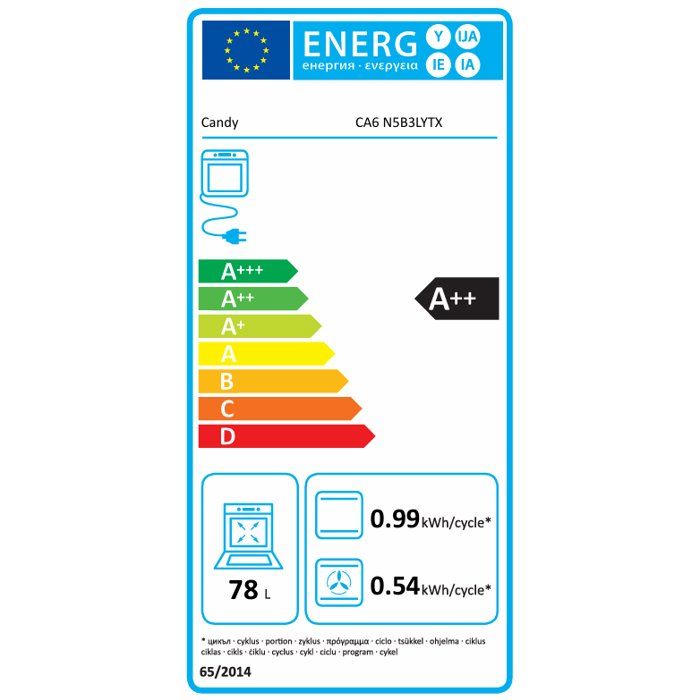 Four encastrable Pyrolyse + Vapeur - CANDY CA6 N5B3LYTX - 78L - Classe A++ - Inox