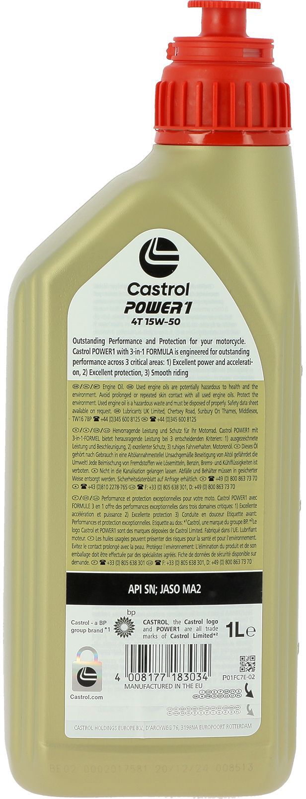 Huile moteur - CASTROL Power 1 4T 15W-50 - 1L - 15W50