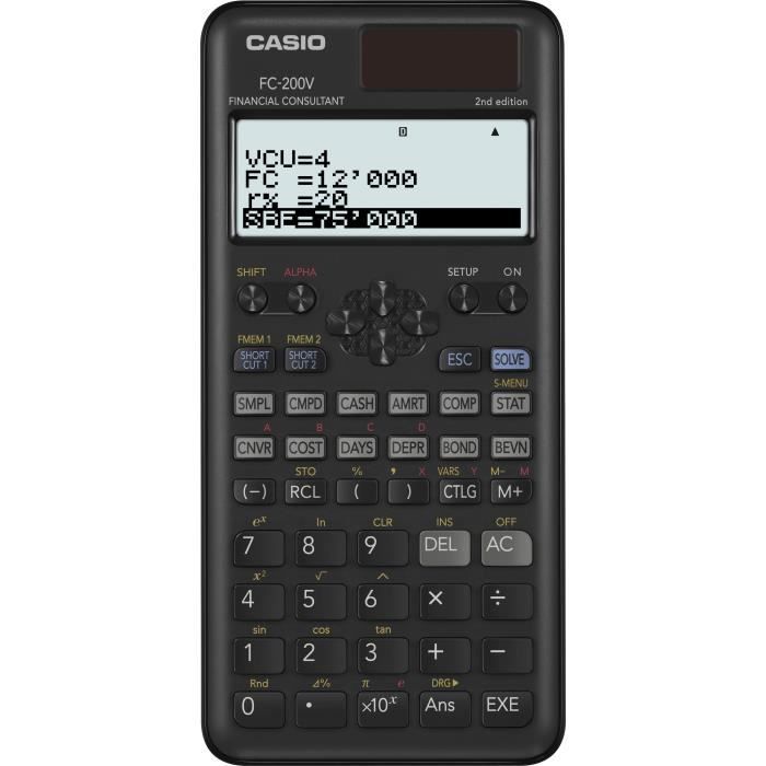Calculatrice scientifique - Casio - FC-200V - Ecran 4 lignes - Alimentation solaire - 103 g