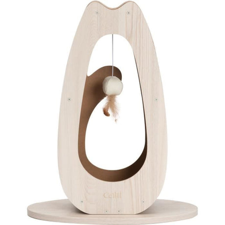 Griffoir pour chat - CATIT - Pixi Grand - Avec balle en tissu et plume - Aspect chene naturel