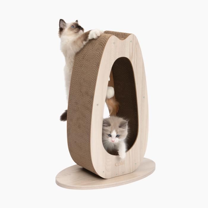Griffoir pour chat - CATIT - Pixi Grand - Avec balle en tissu et plume - Aspect chene naturel