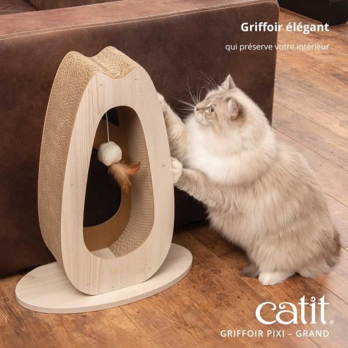 Griffoir pour chat - CATIT - Pixi Grand - Avec balle en tissu et plume - Aspect chene naturel