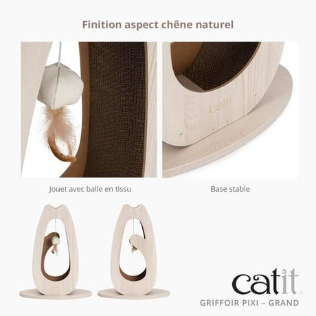 Griffoir pour chat - CATIT - Pixi Grand - Avec balle en tissu et plume - Aspect chene naturel