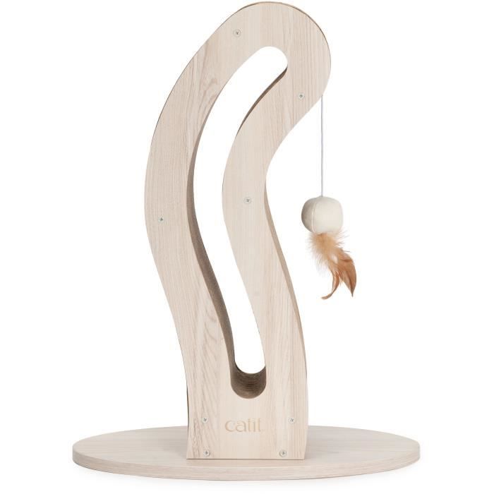 Griffoir pour chat - CATIT - Pixi Queue de chat - Avec balle en tissu et plume - Aspect chene naturel