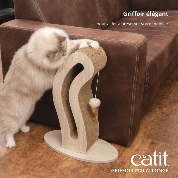 Griffoir pour chat - CATIT - Pixi Queue de chat - Avec balle en tissu et plume - Aspect chene naturel