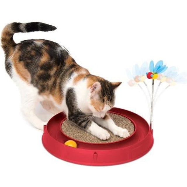 CAT IT Cuircuit 3 en 1 avec balle et planche a griffer - Ř 36 cm - Rouge - Pour chat