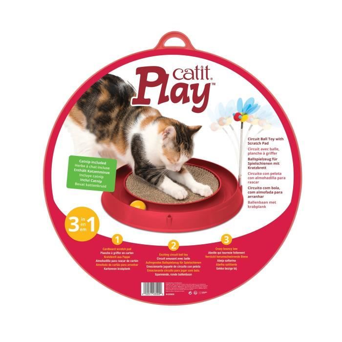 CAT IT Cuircuit 3 en 1 avec balle et planche a griffer - Ř 36 cm - Rouge - Pour chat
