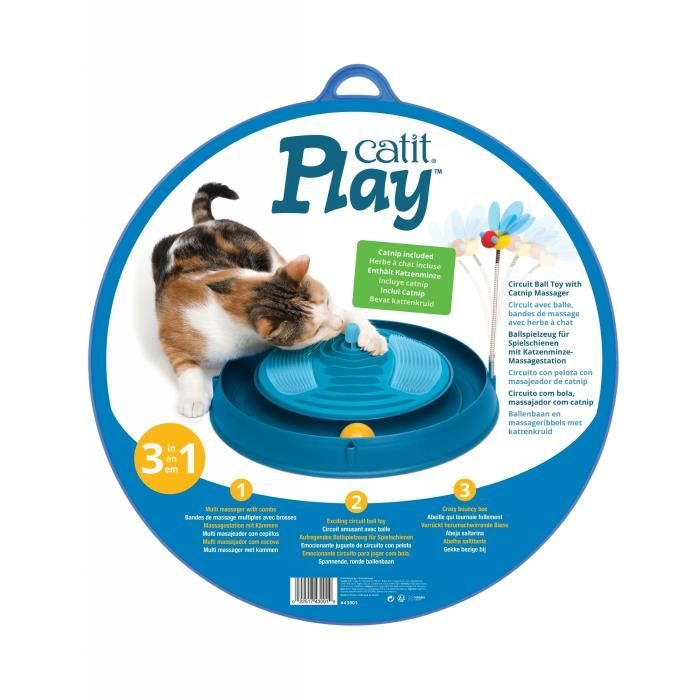 Jouet pour chat - CATIT - Circuit avec balle et herbe a chat - Bandes de massage multiples - Abeille a ressort