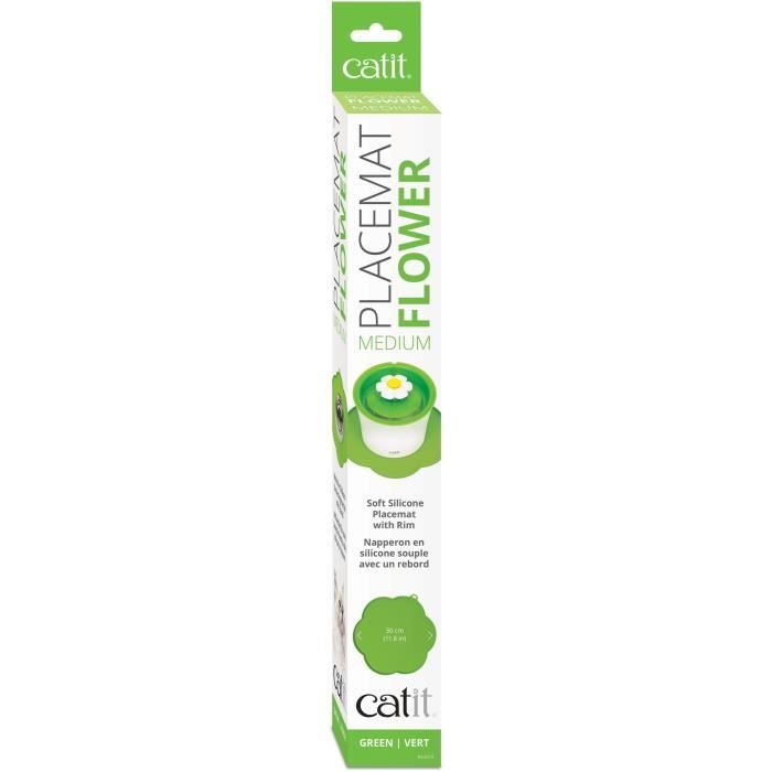 Tapis de protection pour fontaine ou gamelle - Catit - Silicone antidérapant - Forme de fleur - Vert