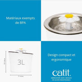 Fontaine a eau pour chat a fleur - CATIT - Flower - 3L - Dessus en acier inoxydable -  Avec LED - Blanc