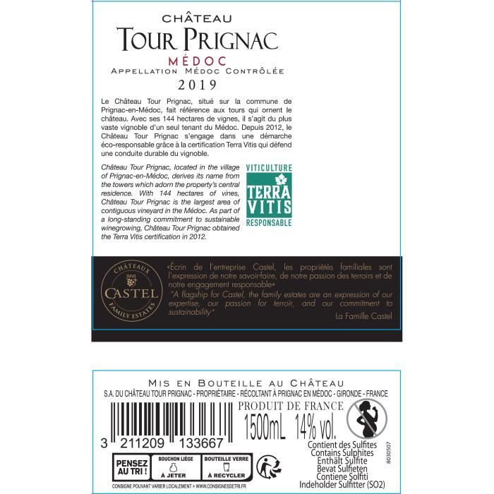 Magnum Coffret Cadeau Caisse  - Château Tour Prignac Médoc Cru Bourgeois - Vin Rouge de Bordeaux 2019