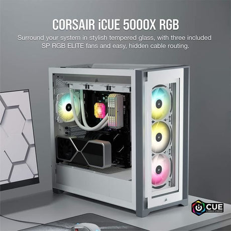 Boîtier PC - CORSAIR - CC-9011213-WW - ATX iCUE 5000X RGB  - Moyen-tour intelligent en verre trempé - Blanc