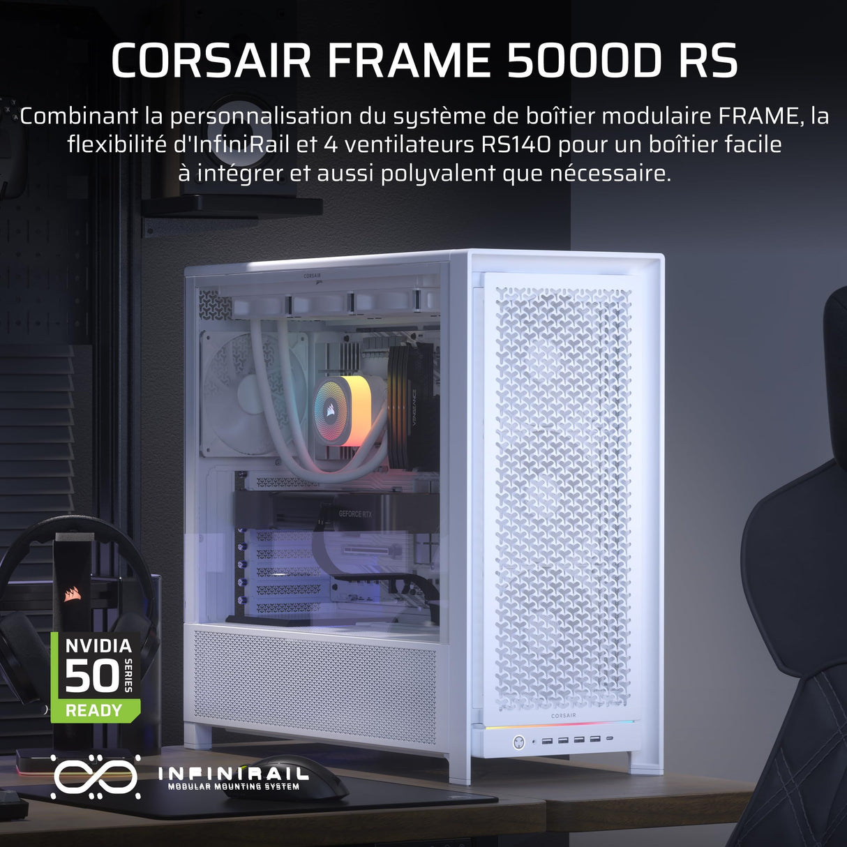 Boitier PC - CORSAIR - FRAME 5000D Mid-Tower Airflow Case - Radiateur jusqu'a 420 mm - Blanc