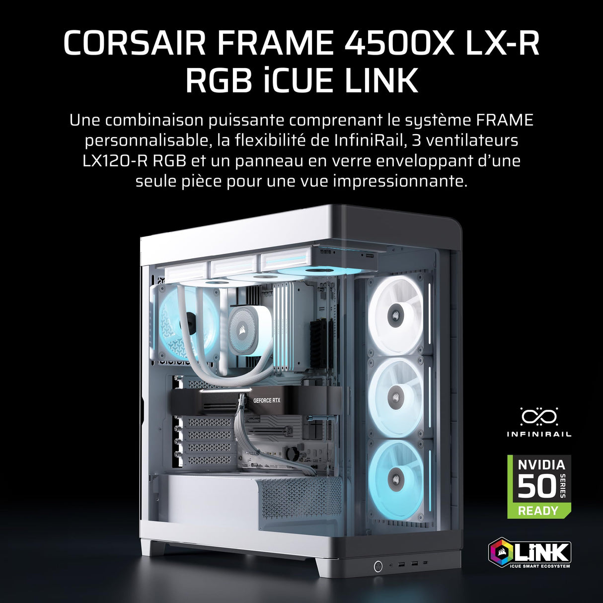 Boitier PC - CORSAIR - FRAME 4500X LX-R RGB Tempered Glass Mid-Tower - 2 radiateurs - Blanc