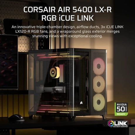 Boitier PC - CORSAIR - AIR 5400 LX-R LINK Tempered Glass Mid-Tower - Ventilateurs RGB a rotor inversé - Noir