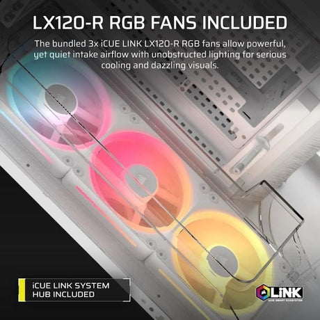 Boitier PC - CORSAIR - AIR 5400 LX-R LINK Tempered Glass Mid-Tower - Ventilateurs RGB a rotor inversé - Blanc