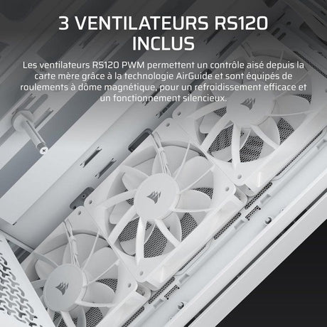 Boîtier PC - CORSAIR - 3200D RS - Moyen Tour - 3 ventilateurs RS120 - Blanc