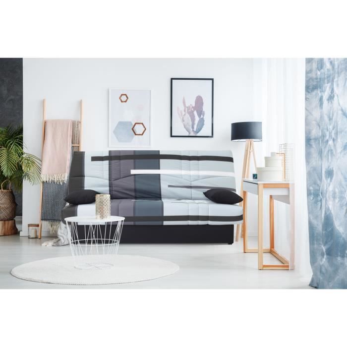 Clic clac 3 places DREAM - Tissu 100% Coton imprimÈ Piste Gris - Couchage 125x190 cm - L190 x P92 x H96 cm