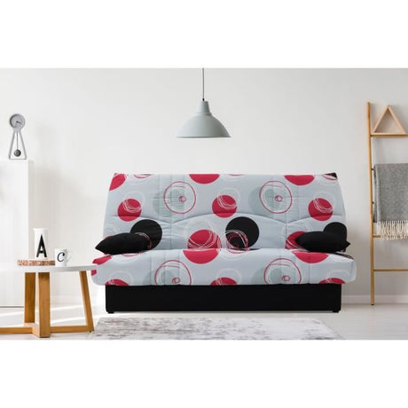 Canapé convertible clic clac 3 places - Tissu motif Planete gris - L 190 x P 92 cm - DREAM - Style Contemporain