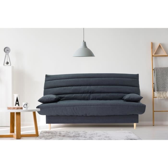 Clic clac 3 places  - gris - Couchage 125x190 cm - Avec coussins