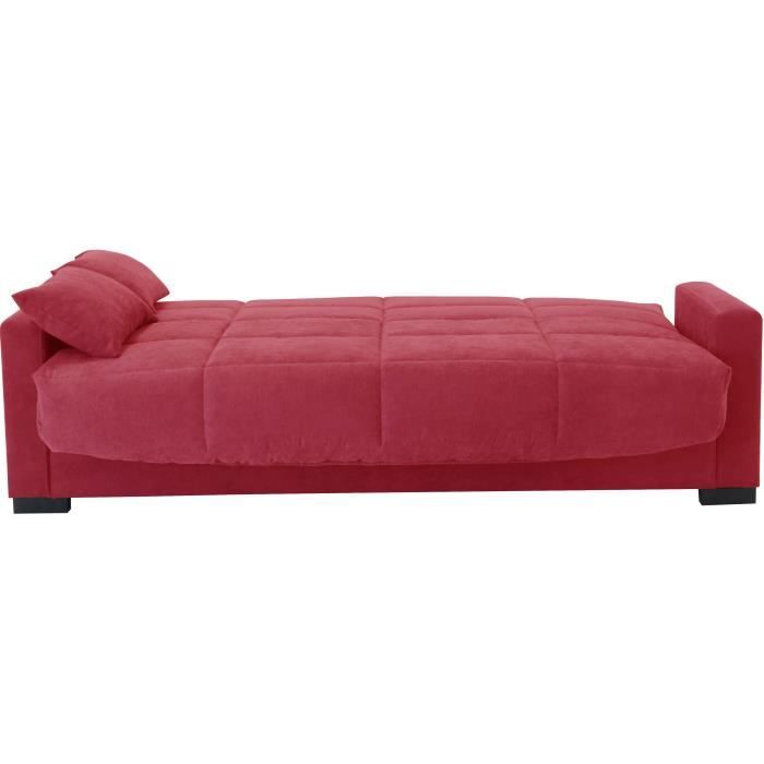 Clic clac 3 places MEGAN 14 - Tissu Soro rouge - Avec accoudoirs - Couchage 130x190 cm - L223 x P96 x H103 cm