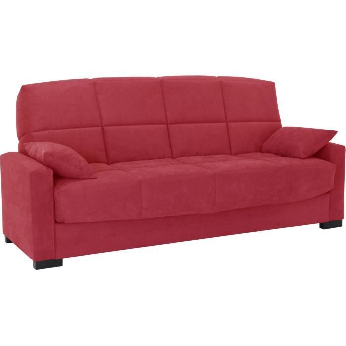 Clic clac 3 places MEGAN 14 - Tissu Soro rouge - Avec accoudoirs - Couchage 130x190 cm - L223 x P96 x H103 cm