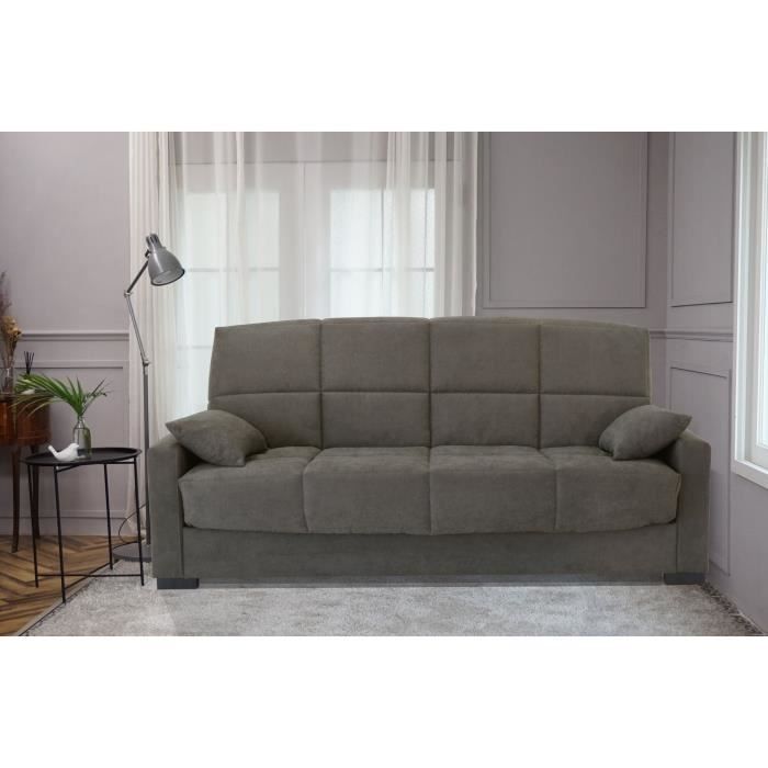 CanapÈ clic clac 3 places - Taupe - Matelas 17 cm - L223 x P96 x H 103 cm - MEGAN