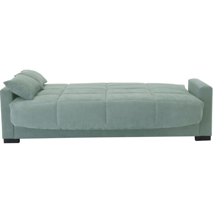 Clic clac 3 places MEGAN 14 - Tissu Soro vert amande - Avec accoudoirs - Couchage 130x190 cm - L223 x P96 x H103 cm