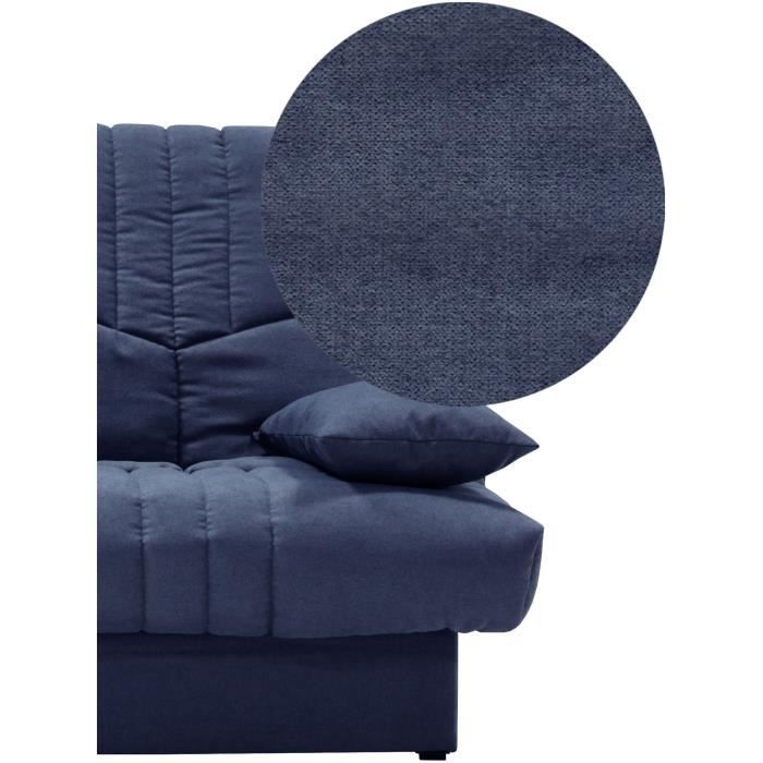 Clic clac 3 places THELMA - Tissu Soro bleu foncé - Couchage 125x190 cm - L190 x P92 x H96 cm