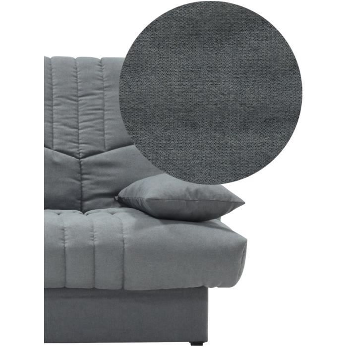 Clic clac 3 places THELMA - Tissu Soro gris moyen - Couchage 125x190 cm - L190 x P92 x H96 cm