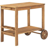 Desserte de jardin a roulettes en bois d'acacia FSC - SOLIS - Avec porte-bouteilles - Bois naturel -  94 x 49,3 x 74 cm